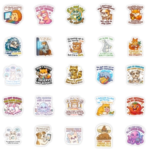 56 Cute cartoon animal stickers with humorous English quotes for laptop and DIY decor
