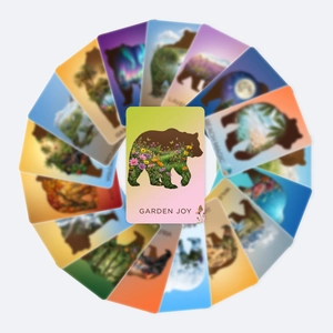 Macro shot of Garden Joy card featuring bear silhouette with intricate floral patterns