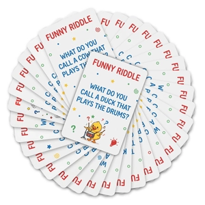 Set of 36 children's funny riddle and joke cards with colorful cartoon illustrations