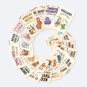 Gros plan de cartes inspirantes d'animaux mignons avec affirmations musicales positives