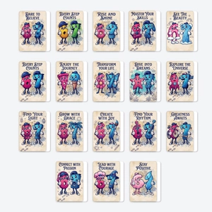 Dettaglio delle carte educative con numeri e citazioni motivazionali in inglese
