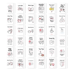 Set of 36 children's lunch box cards with motivational quotes and hand-drawn illustrations
