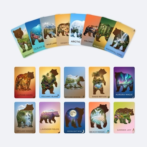 Artistic bear silhouette cards showing diverse nature landscapes and fantasy scenery