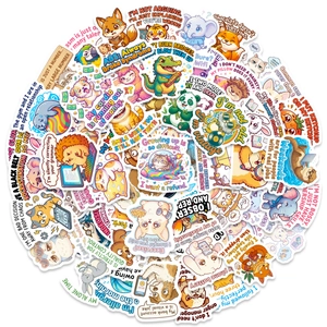 Close-up of assorted waterproof cartoon animal stickers with humorous English quotes
