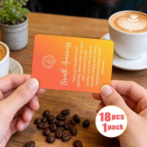Close-up of Breath Awareness affirmation card with orange gradient on coffee table