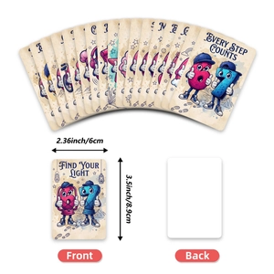 Dettaglio delle carte numeri 6 e 7 con dimensioni 6 x 8,9 cm e illustrazioni kid