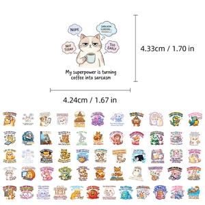 Set of 50 sarcastic animal stickers featuring witty quotes and funny cartoon illustrations
