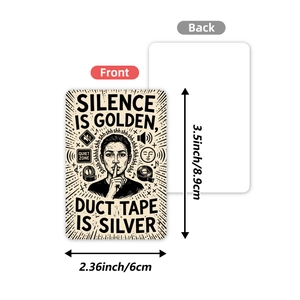 Set of 36 vintage aesthetic black humor art cards with retro silence warning illustration