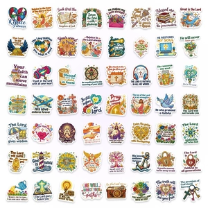 Detailed grid layout of various Christian Bible verse stickers with colorful designs