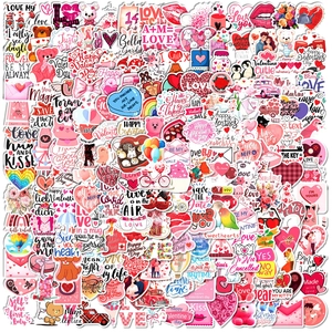Detailed spread of 300 waterproof Valentine stickers with pink hearts and teddy bears