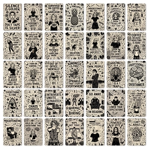 35-piece black and white minimalist humorous greeting cards with retro aesthetic text