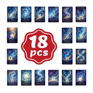 Set of 18 French romantic style oracle cards with magic galaxy art and gold text