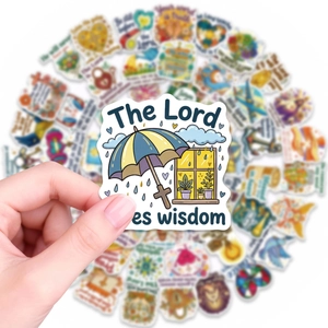 Close-up of Bible verse sticker with The Lord gives wisdom text and floral illustration