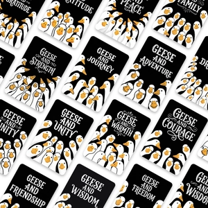 Cartes éducatives d'oies au design minimaliste noir et blanc pour l'apprentissage