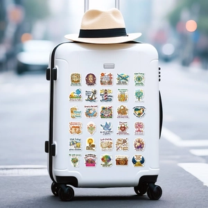Inspirational Bible verse stickers on a white suitcase with floral Christian designs
