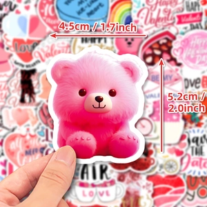 Detail of pink teddy bear sticker with size dimensions 4.5x5.2cm for Valentines Day