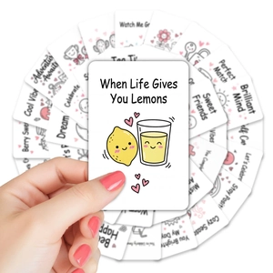 Close-up of kids lunchbox notes showing rounded corners and cute cartoon illustrations