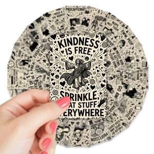 Black and white retro aesthetic humor cards with inspirational quotes and hand-drawn art