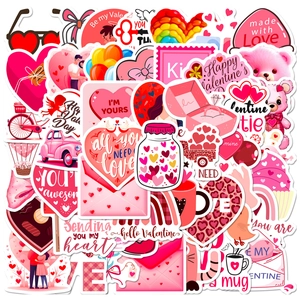 Detailed view of waterproof Valentine stickers with pink heart and teddy bear motifs