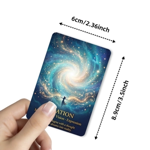 French romance style manifestation card featuring starry blue nebula and gold lettering