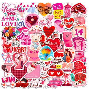 Detailed assortment of pink Valentine stickers featuring hearts, roses, and teddy bears
