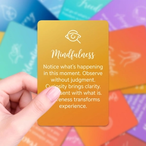 Close-up of a warm orange gradient mindfulness quote card with inspiring English text