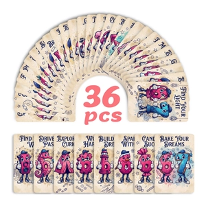 Set di 36 carte delle emozioni con numeri antropomorfi e illustrazioni in stile cartoon retrò