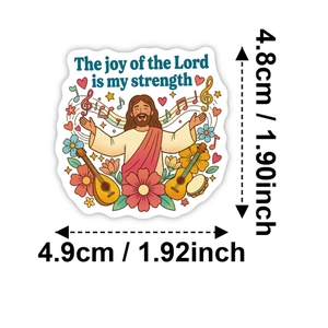 Religious Jesus sticker with quote The joy of the Lord is my strength and size mark