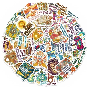 Pack of 56 Bible verse stickers with inspirational quotes and colorful floral designs