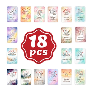 Set aus 18 minimalistischen Valentinskarten mit Strichmännchen und Aquarellhintergrund