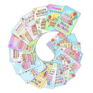 Symmetrisches Rundlayout bunter Happy Birthday Karten mit niedlichen Cartoon-Illustrationen