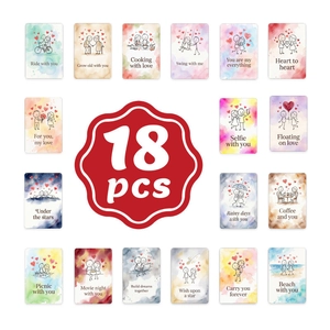 Set mit 18 minimalistischen Strichmännchen-Liebeskarten mit Aquarellszenen für Paare
