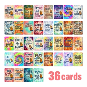 Set of 36 Christian prayer cards with colorful praying hands and biblical quotes