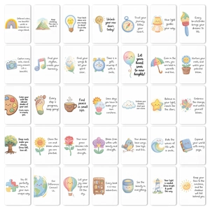 Set of 35 cute hand-drawn affirmation cards with motivational quotes and round corners