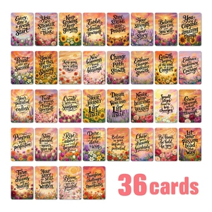 Set of 36 watercolor floral inspirational quote cards with colorful flower designs