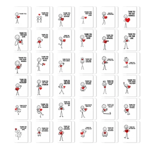 Hand Drawn Stickman Thank You Cards With Red Heart Minimalist Coated Paper Greeting Cards For Wedding Party Gratitude