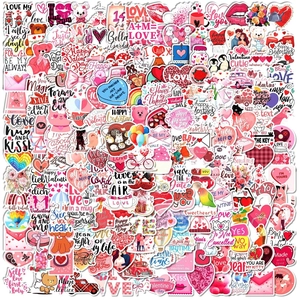 Waterproof Valentine's Day stickers set with romantic pink hearts and cartoon designs