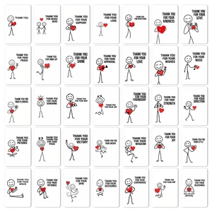 36-piece hand-drawn stick figure thank you stickers with red hearts and emotional text