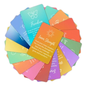 Rainbow gradient healing affirmation cards with freedom and inner strength quotes