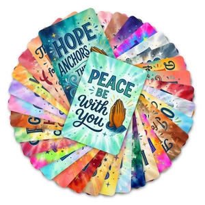 Religious prayer hand stickers and inspirational cards with artistic fonts on white background