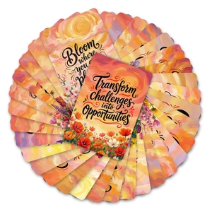 Set of 36 watercolor flower inspirational cards with motivational English quotes