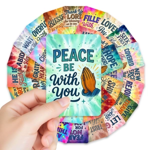 36-piece religious prayer hands stickers set with tie-dye patterns and Bible verses