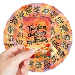 36-piece watercolor floral inspirational stickers with positive quotes in artistic sunset tones