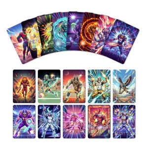 Set of 18 fantasy football mythology collector cards with neon superhero athlete designs