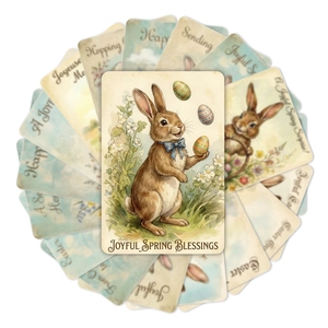 Set of 18 vintage Easter greeting cards with watercolor rabbits and spring floral designs