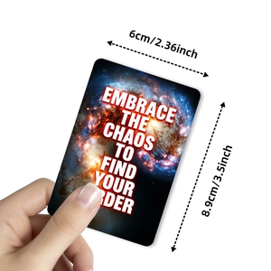 Cosmos galaxy motivational card Embrace The Chaos with 6cm x 8.9cm size dimensions