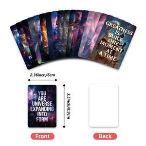 Macro detail showing galaxy theme inspirational cards with 8.9x6cm size dimensions