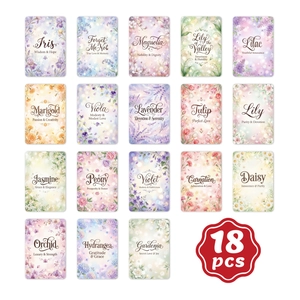Set of 18 floral illustration cards with flower meanings in watercolor aesthetic
