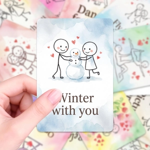 Minimale Stickman Valentinskarten mit Winter With You Illustration für Paare
