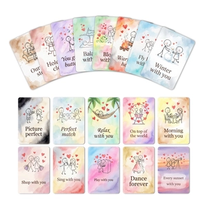 Set mit 18 minimalistischen Strichmännchen-Valentinskarten mit Aquarell-Hintergrund und Sprüchen